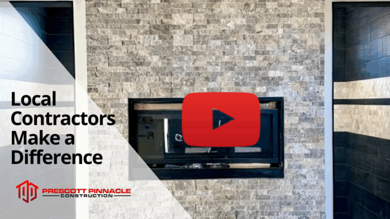 custom tile work by Prescott Pinnacle construction as background for a video blog header called "Local Contractors Make a Difference"