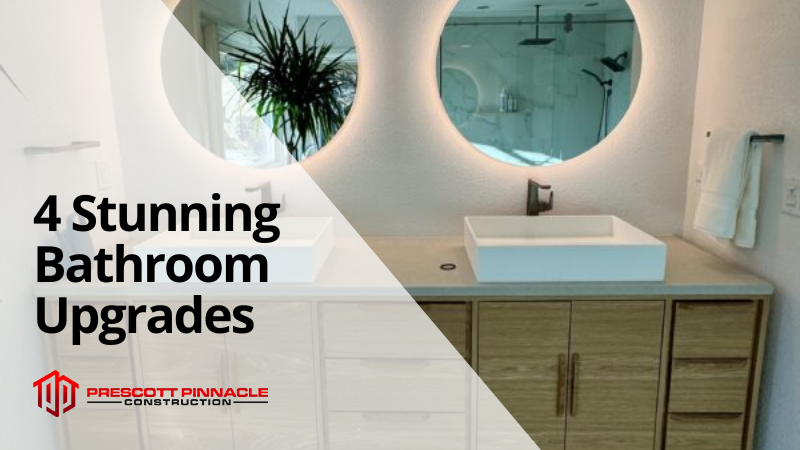 blog header: 4 stunning bathroom upgrades (title in foreground) with a custom vanity in the background